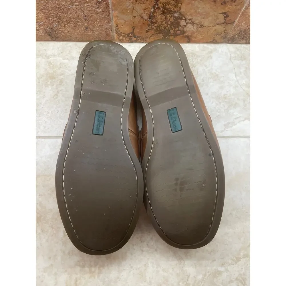 L.L.Bean Men’s 9.5 Brown Leather Boat Shoes Moc Toe Lace Up Deck Shoes